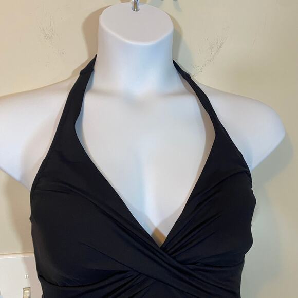 Land's End Black Halter Tankini Top with Crossover Ruching Sz 10 Long - Picture 4 of 9